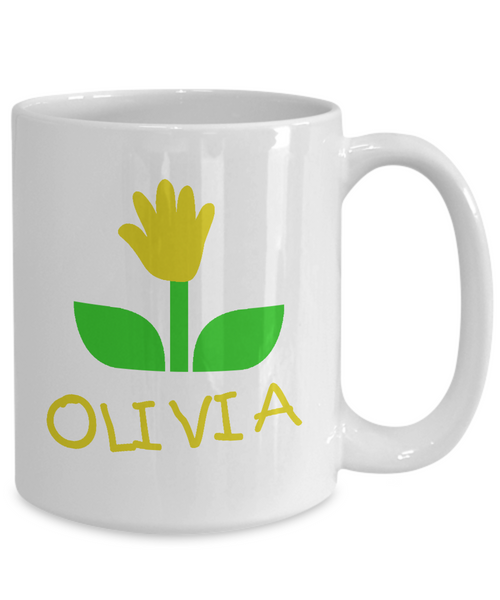 Mug Olivia Handprint Flower For Mom - 14,95 Funny Mugs