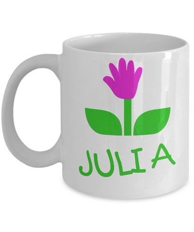 Julia Handprint Flower For Mom Mug - 14,95 Funny Mugs